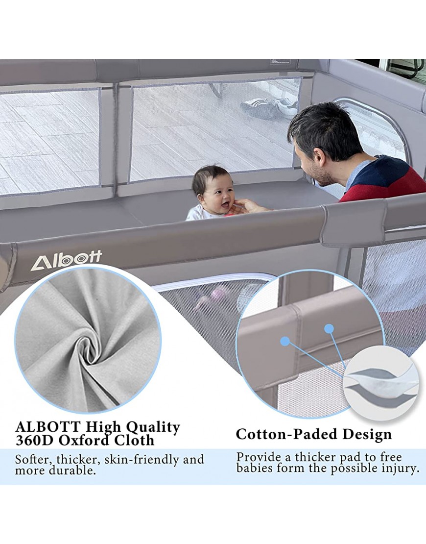 Albott Portable Baby Playpen for Babies and Toddlers- Extra Large Baby Playards Anti-Fall Infant Safety Activity Center with Oxford ClothLight Grey 59x71 - BQUF0BIJZ