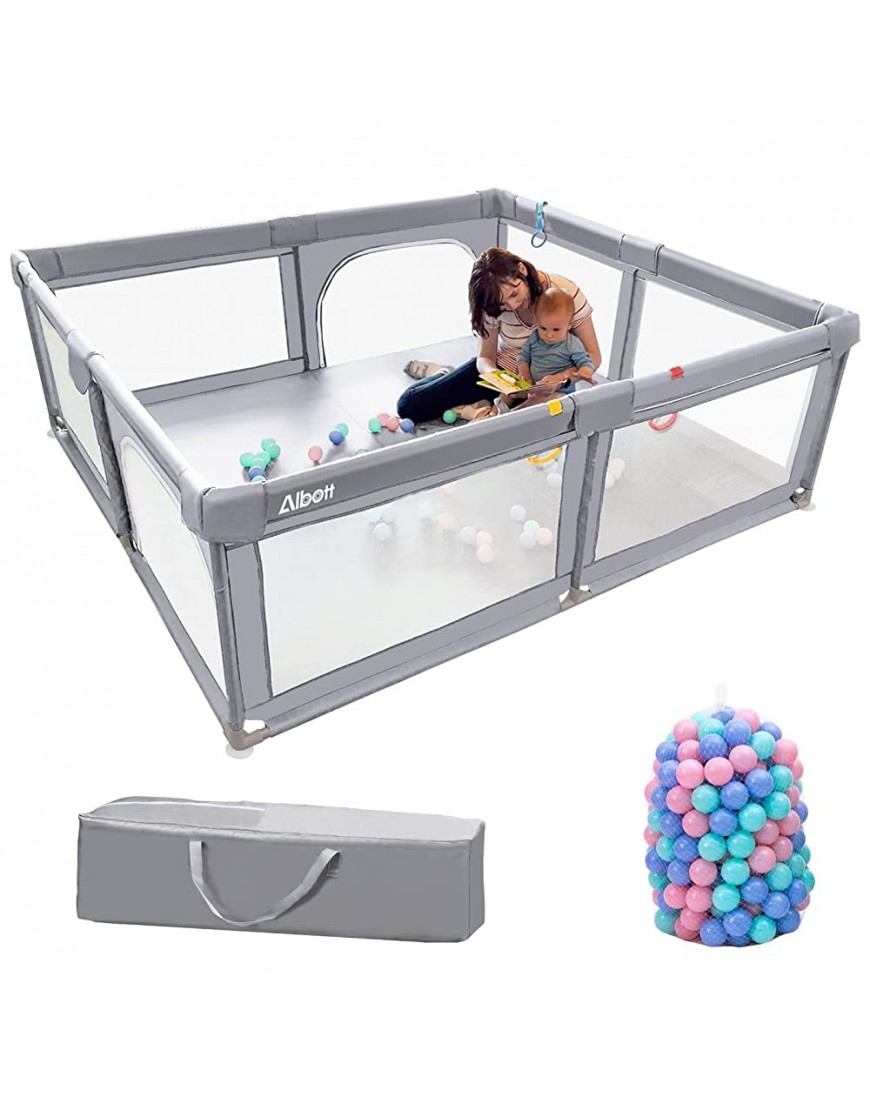 Albott Portable Baby Playpen for Babies and Toddlers- Extra Large Baby Playards Anti-Fall Infant Safety Activity Center with Oxford ClothLight Grey 59"x71" - BQUF0BIJZ