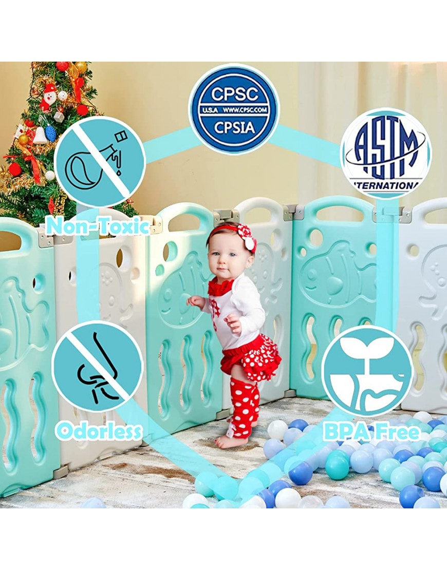 Bonvie BonVie Baby Fence Foldable Toddler Playpen Prevent Climbing Safe Adjustable Blue 14 Panels - BCQOJZYMH