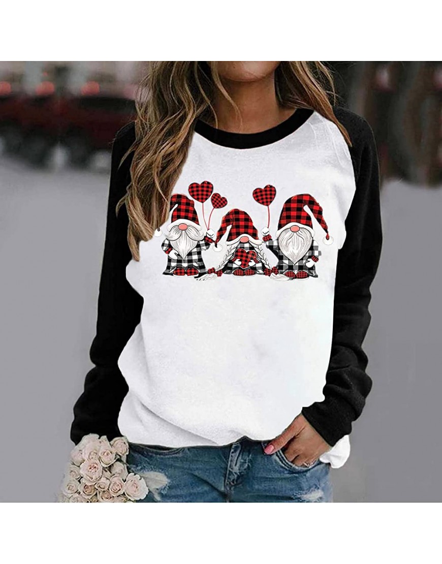 Christmas Fashion T-Shirts for Women Christmas Elk Graphic Sweatshirts Loose Casual Long Sleeve Crewneck Fall Winter Top - B7CLNVWLX