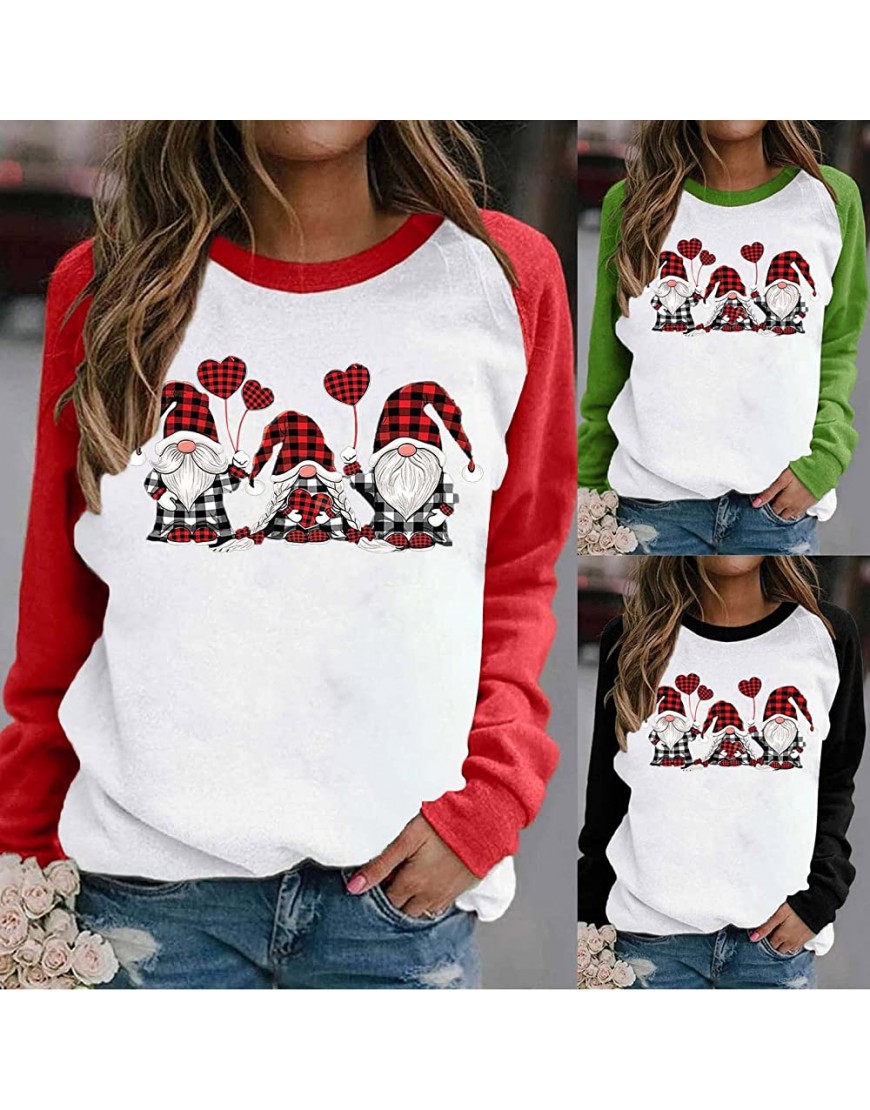 Christmas Fashion T-Shirts for Women Christmas Elk Graphic Sweatshirts Loose Casual Long Sleeve Crewneck Fall Winter Top - B7CLNVWLX