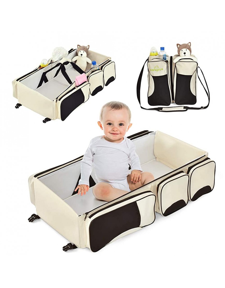 Costzon 3 in 1 Portable Baby Travel Bag with 3 Storage Pockets Foldable Bassinet Crib Waterproof Oxford Portable Changing Station Diaper Bag for Infants and Newborns. Beige - BC1YR0F3Q
