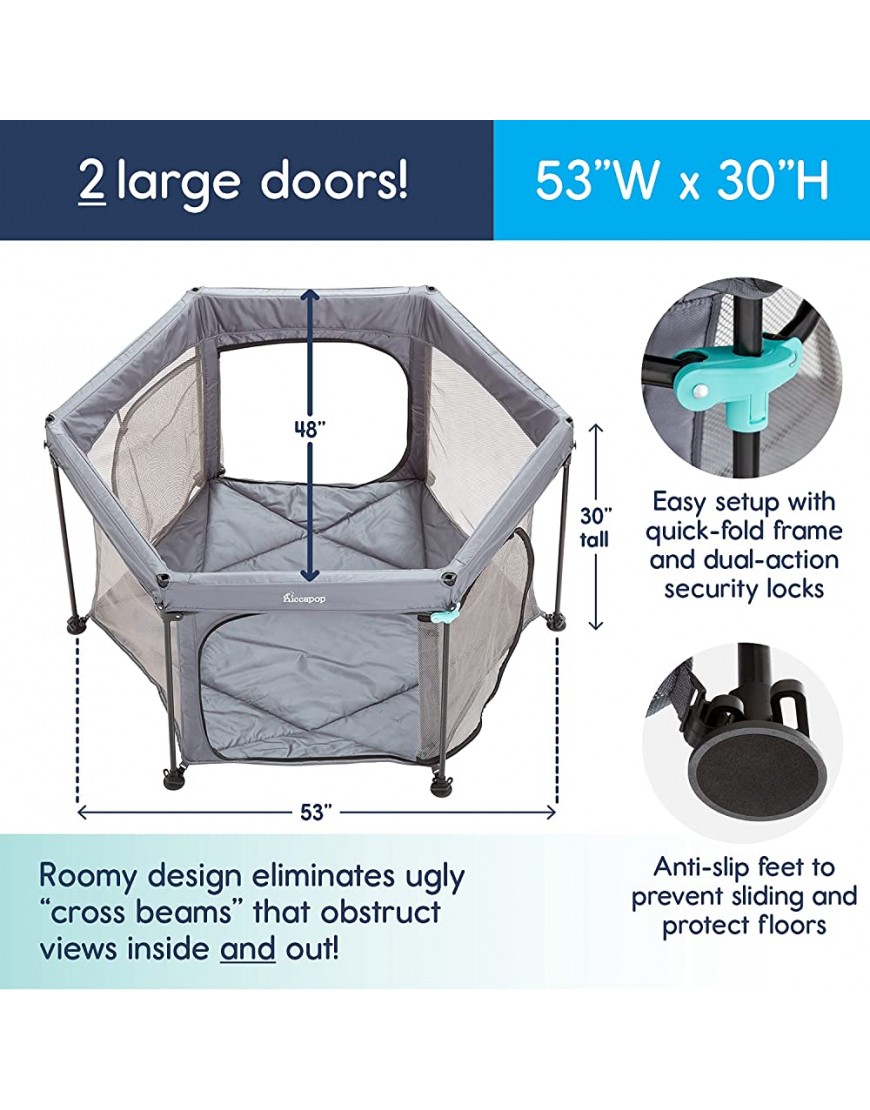 hiccapop 53” PlayPod Outdoor Baby Playpen with Canopy Deluxe Portable Playpen for Babies and Toddlers with Dome Sun-shades Padded Floor | Pop Up Playpen for Beach or Home | Outdoor Playpen for Baby - B5UDA0392
