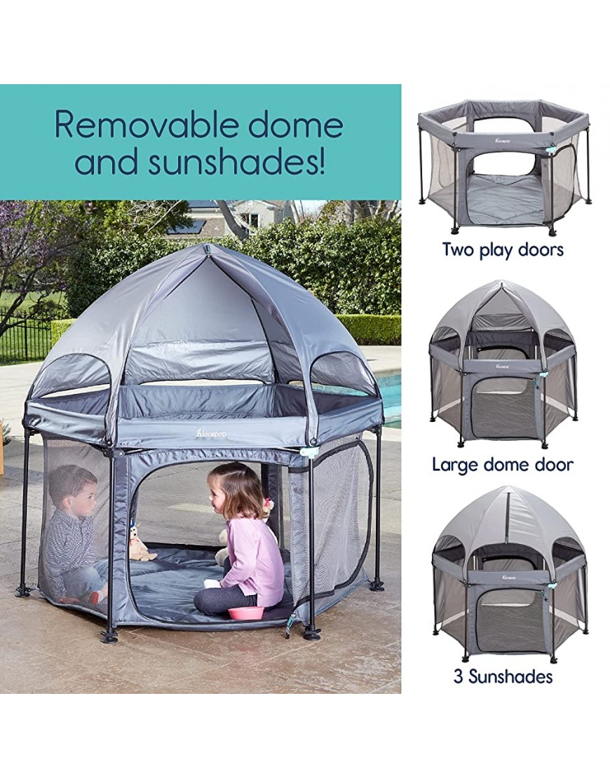 hiccapop 53” PlayPod Outdoor Baby Playpen with Canopy Deluxe Portable Playpen for Babies and Toddlers with Dome Sun-shades Padded Floor | Pop Up Playpen for Beach or Home | Outdoor Playpen for Baby - B5UDA0392