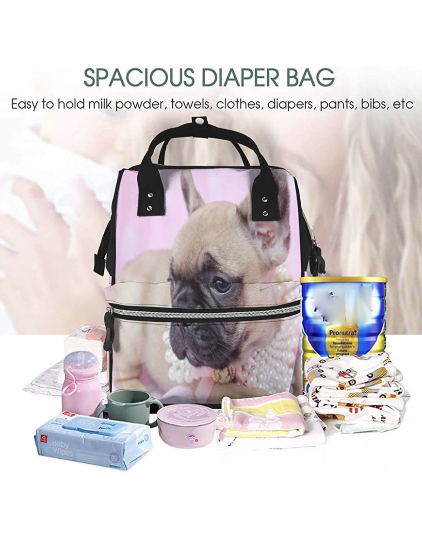 Large Capacity Travel Backpack Beautiful French Bulldog Mummy Backpack Baby Diaper Bags For Mom Dad - B6JUW43D9