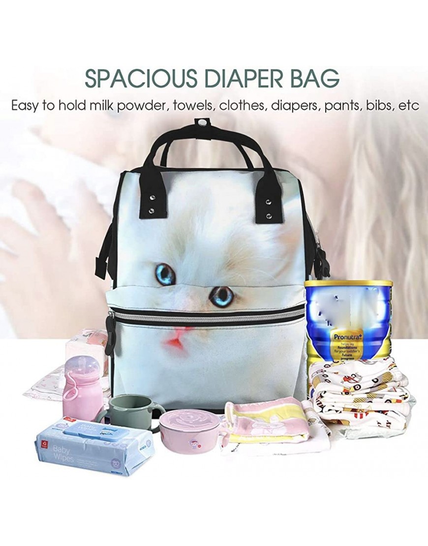 Large Capacity Travel Backpack Blue Eye White Cat Mummy Backpack Baby Diaper Bags For Mom Dad - BAHJJWO97