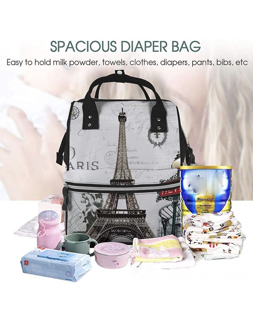 Large Capacity Travel Backpack Eiffel Tower French Post Metro Mummy Backpack Baby Diaper Bags For Mom Dad - B3Q0S3XJY