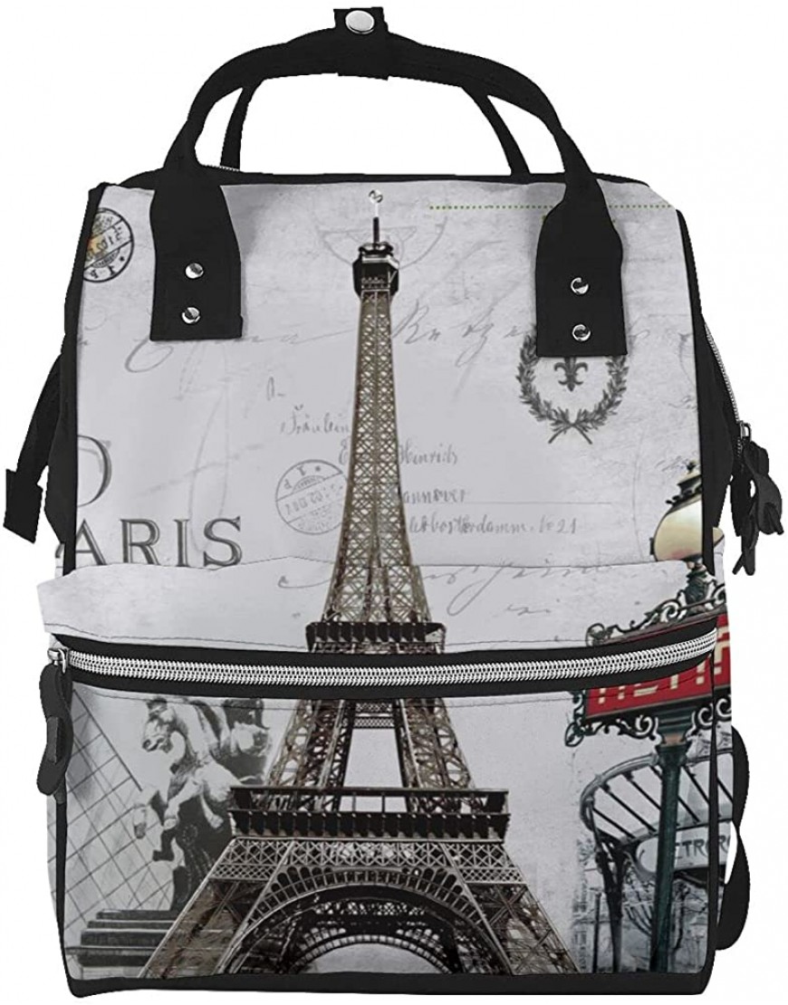 Large Capacity Travel Backpack Eiffel Tower French Post Metro Mummy Backpack Baby Diaper Bags For Mom Dad - B3Q0S3XJY