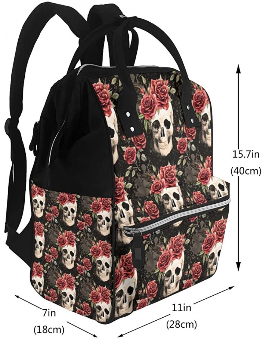 Large Capacity Travel Backpack Gothic Skull Red Rose Mummy Backpack Baby Diaper Bags For Mom Dad - B88579UXL