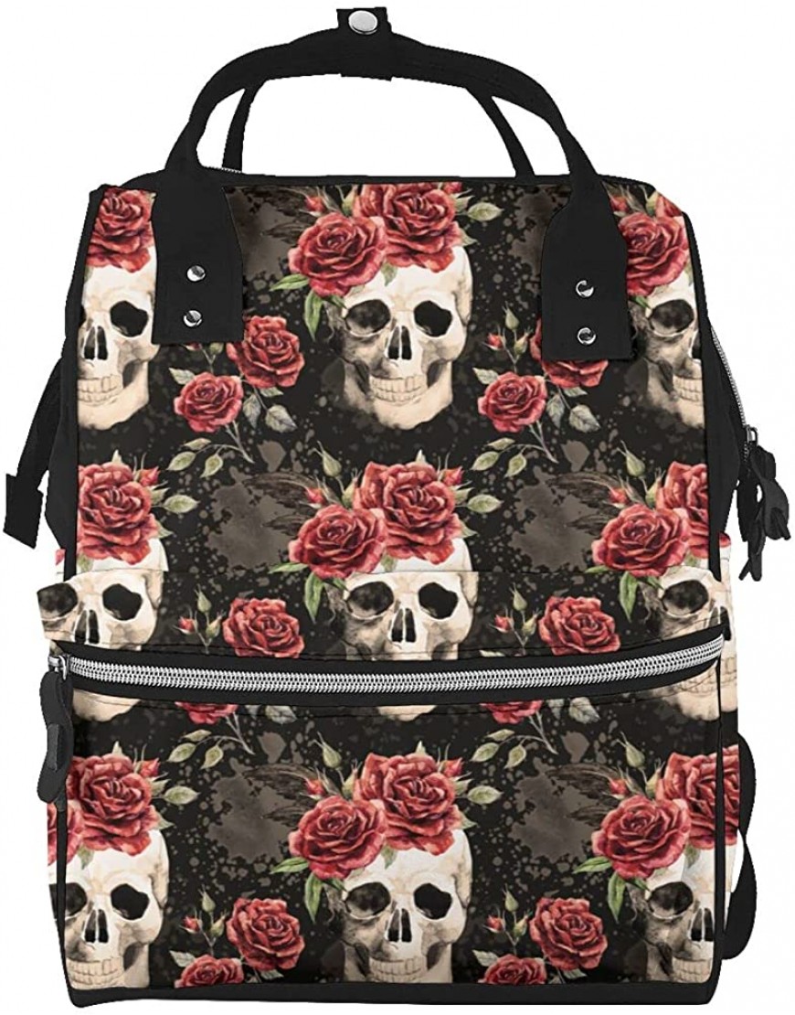 Large Capacity Travel Backpack Gothic Skull Red Rose Mummy Backpack Baby Diaper Bags For Mom Dad - B88579UXL