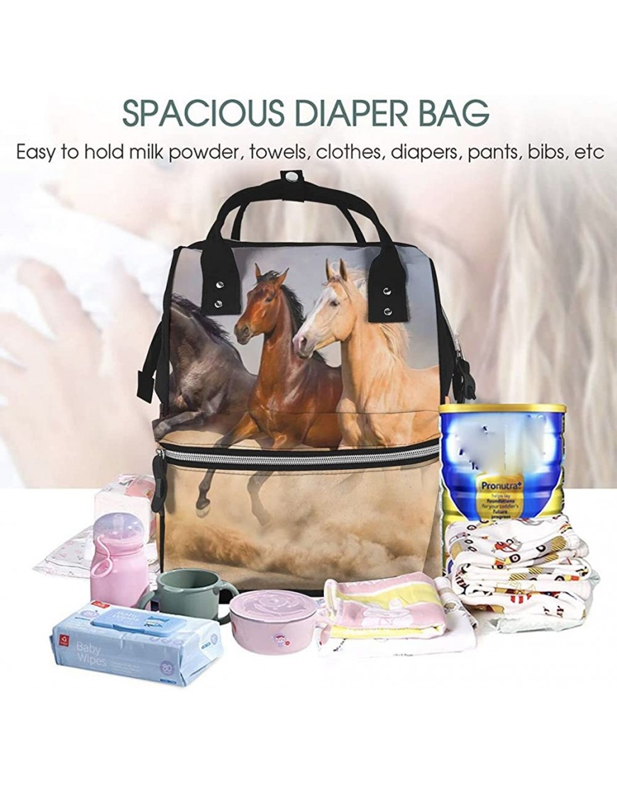 Large Capacity Travel Backpack Horses Run In The Wind Sand Mummy Backpack Baby Diaper Bags For Mom Dad - BPUBDBGCJ