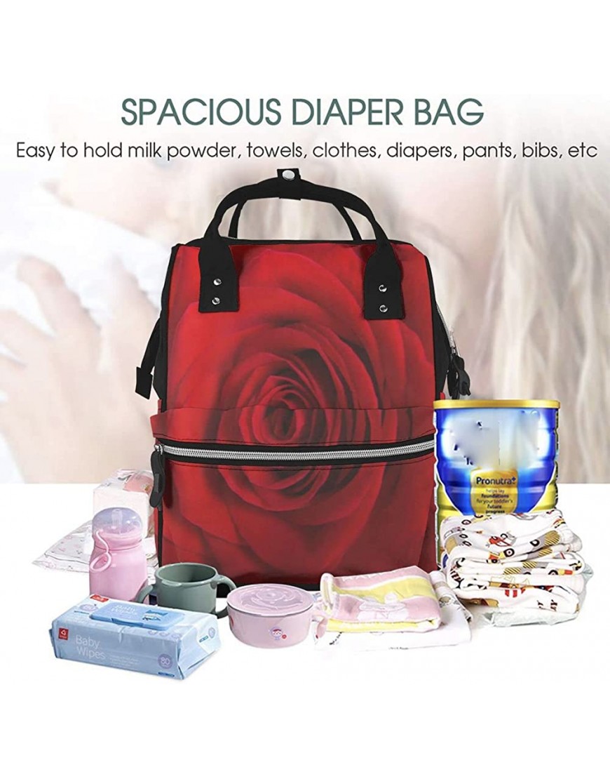 Large Capacity Travel Backpack Valentine'S Day Rose Flower Mummy Backpack Baby Diaper Bags For Mom Dad - BVZ0ZN2VX