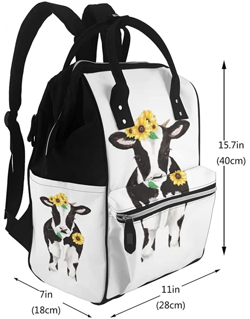 Large Capacity Travel Backpack Watercolor Cow Sunflowers Mummy Backpack Baby Diaper Bags For Mom Dad - B5B4OJNSG