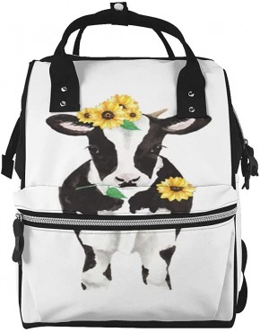 Large Capacity Travel Backpack Watercolor Cow Sunflowers Mummy Backpack Baby Diaper Bags For Mom Dad - B5B4OJNSG