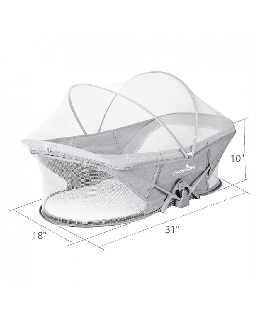 LuckyDove Travel Bassinet-Folding Portable Bassinet,in Bed Bassinet for Baby,Portable Bassinet with Mosquito Net,Unique Patented Design,Easy to Fold and Lightweight,Washable,Grey - B0QN3BNPJ