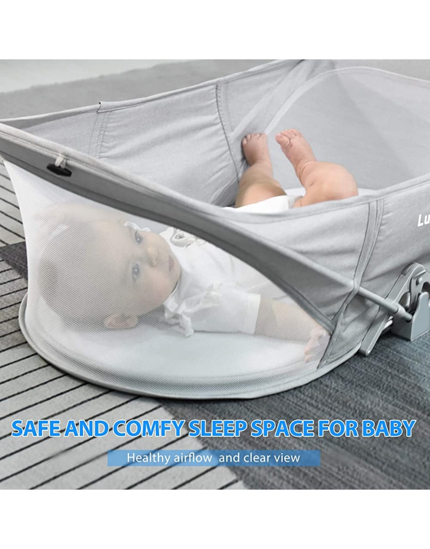 LuckyDove Travel Bassinet-Folding Portable Bassinet,in Bed Bassinet for Baby,Portable Bassinet with Mosquito Net,Unique Patented Design,Easy to Fold and Lightweight,Washable,Grey - B0QN3BNPJ