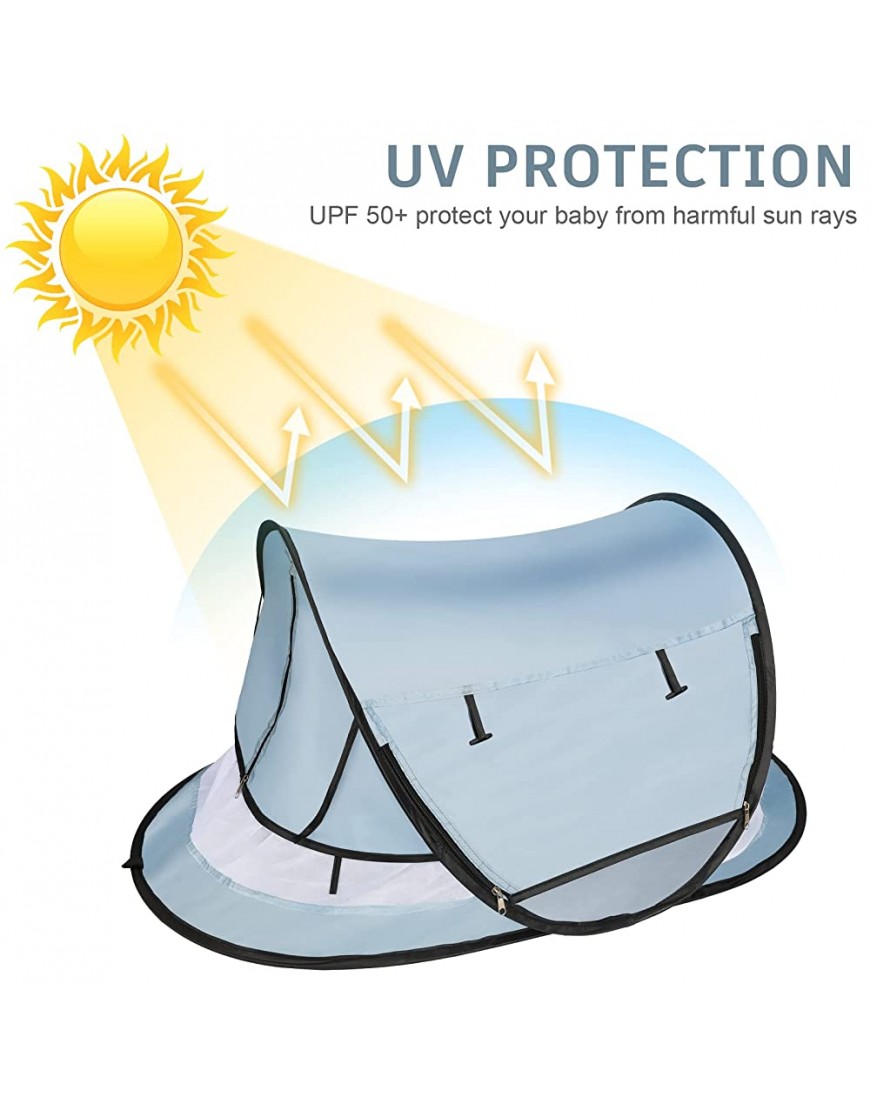 Lyfreen Baby Tent Pop Up Travel Toddler Bed with Net Portable Travel Crib UPF 50+ Beach Tent Sun Shelters for Infant Blue - BL5HL2GSP