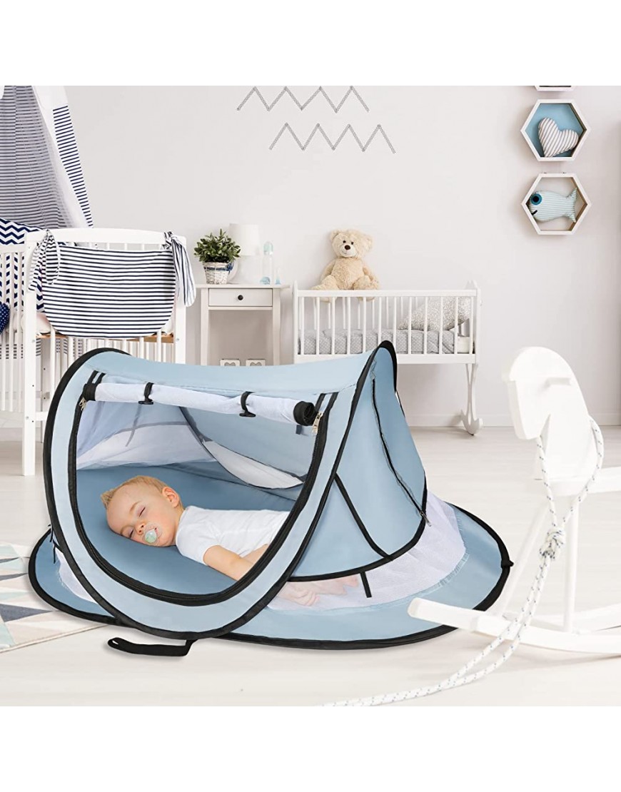 Lyfreen Baby Tent Pop Up Travel Toddler Bed with Net Portable Travel Crib UPF 50+ Beach Tent Sun Shelters for Infant Blue - BL5HL2GSP