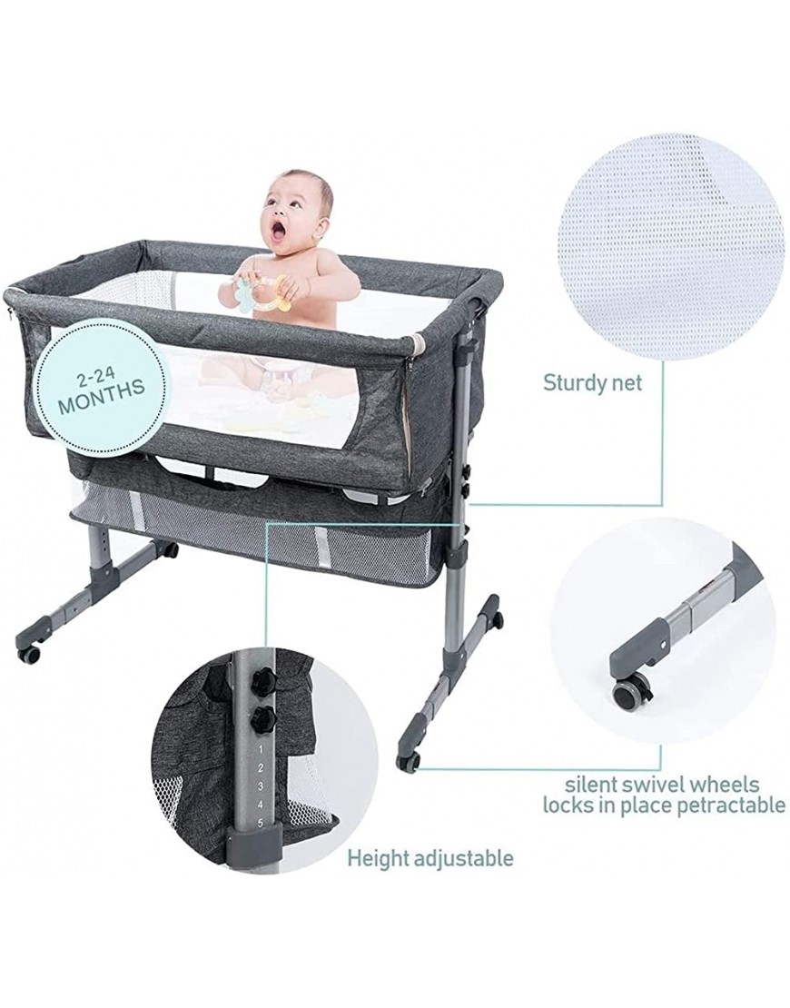 MingrXieh Baby Bassinet 3 in 1 Travel Crib Baby Bed with Breathable Net Bedside Sleeper Adjustable Portable Bed for Infant Baby - B9WJ0UDCJ