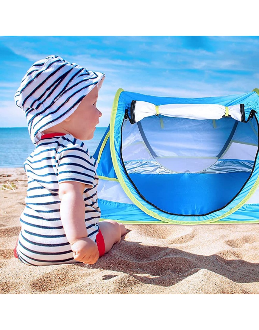 Portable Baby Travel Bed Baby Durable Beach Tent Sun Shelters with Moisture-Proof Protection for Infant from Sunburn 49 Inch with 2 Pegs and Travel Bag Blue - BSII4XNF8