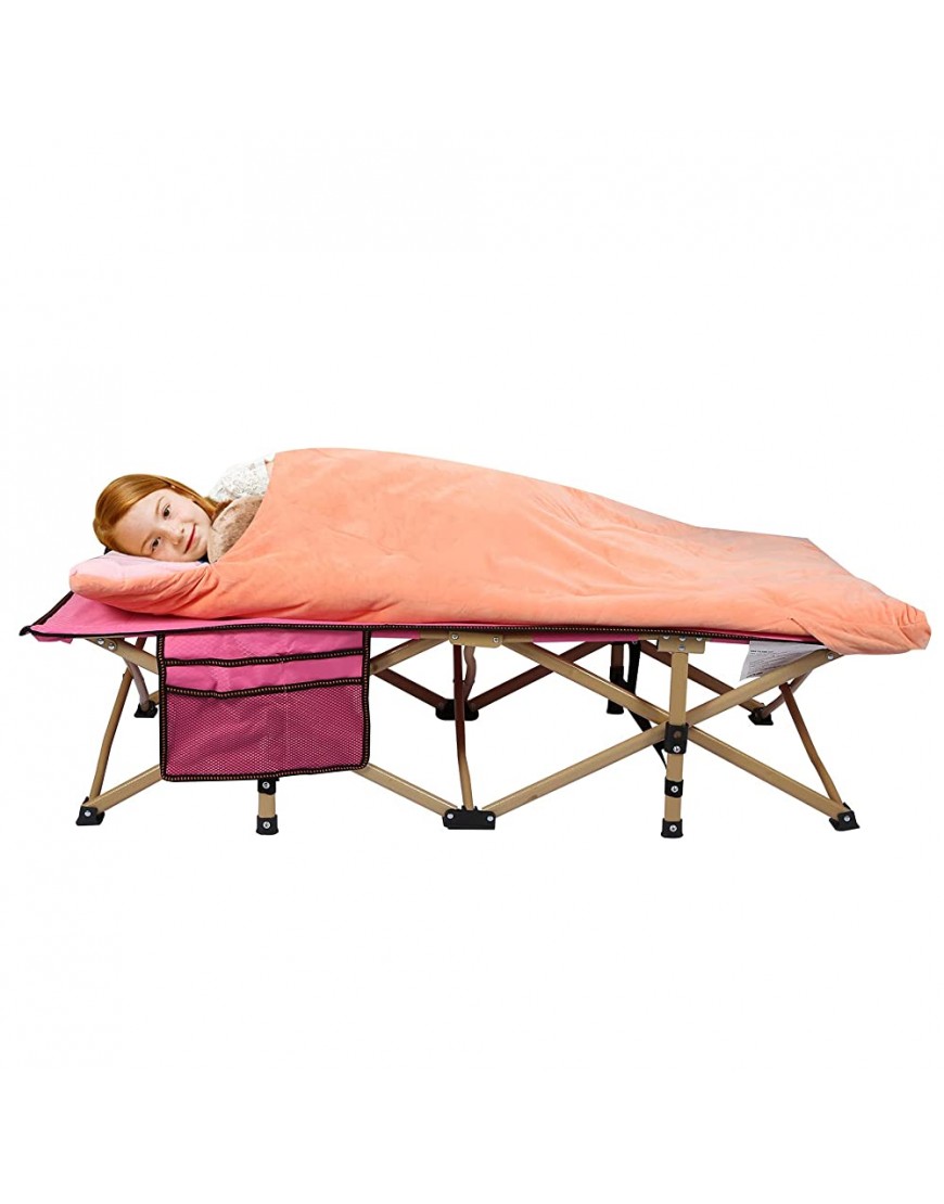 REDCAMP Folding Kids Cot for Sleeping with Sleeping Bag Portable Toddler Cot Bed Child Travel Cot for Camping Pink 53''x26'' - BOXOBKRM3