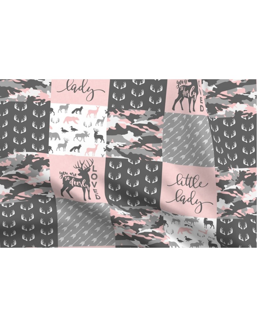 Spoonflower Fabric Loved Little Lady Pink Gray Camo Woodland Patchwork Buck Nursery Girl Printed on Cotton Poplin Fabric by The Yard Sewing Shirting Quilting Dresses Apparel Crafts - BZ18JF2SA