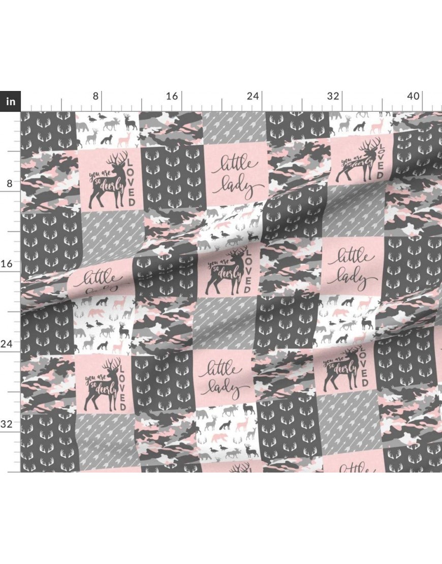 Spoonflower Fabric Loved Little Lady Pink Gray Camo Woodland Patchwork Buck Nursery Girl Printed on Cotton Poplin Fabric by The Yard Sewing Shirting Quilting Dresses Apparel Crafts - BZ18JF2SA