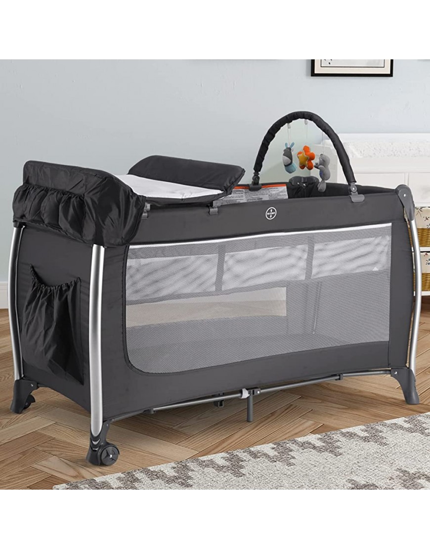 4 in 1 Baby Bassinets Beside Sleeper Travel Crib Playpen Portable Foldable Baby Bassinet with Diaper Changer Carry Bag Hanging Toys Storage Bags and Wheels for Girl Boy Infant Newborn - BY33SPCNV