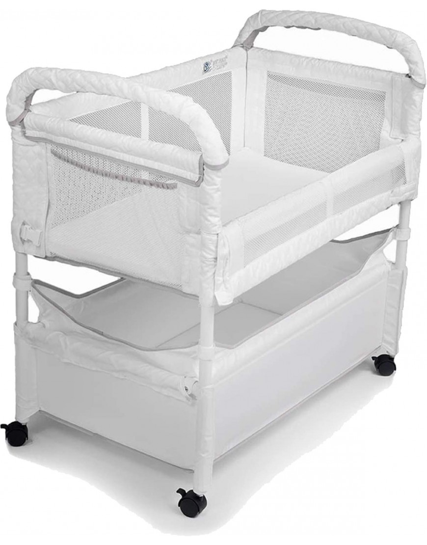 Arm’s Reach Clear-Vue Co-Sleeper Bedside Bassinet Featuring Clear Mesh Panels with Fold-Down Side Large Attached Storage Basket 4 Wheels and Height-Adjustable Legs - BYY76T460