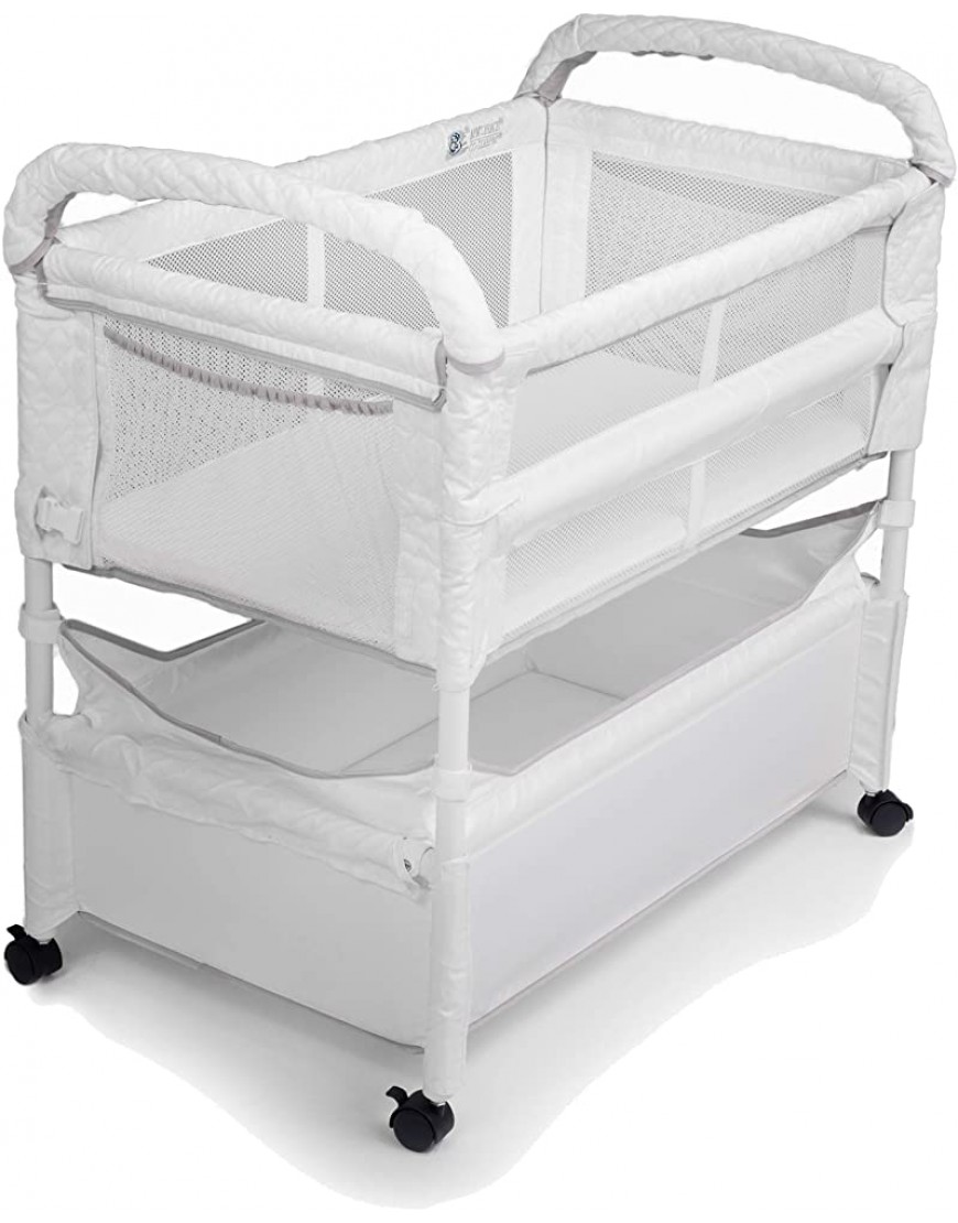 Arm’s Reach Clear-Vue Co-Sleeper Bedside Bassinet Featuring Clear Mesh Panels with Fold-Down Side Large Attached Storage Basket 4 Wheels and Height-Adjustable Legs - BYY76T460