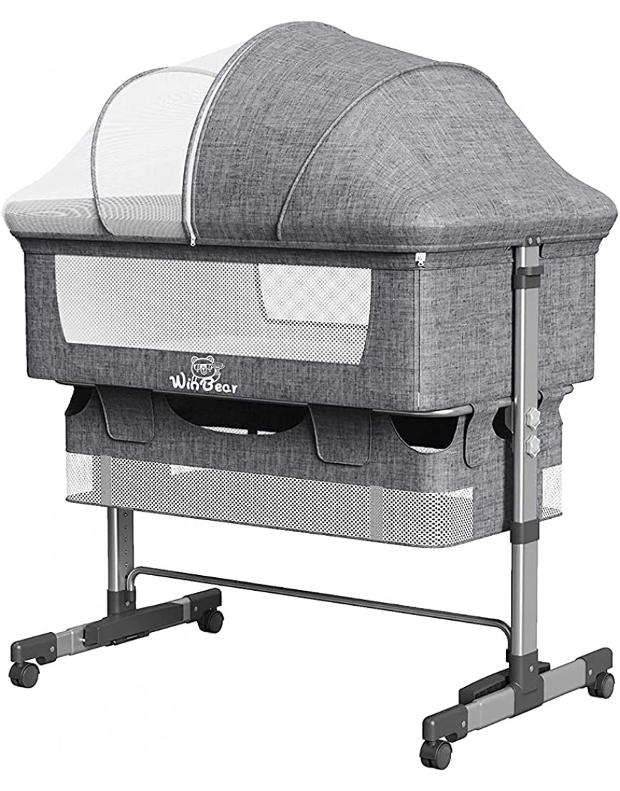 Baby Bassinet Bedside Sleeper,Foldable Baby Bed to Bed Adjustable Portable Bed for Infant Baby Newborn,with Mosquito Nets Large Storage Bag Comfortable Mattresses Lockable Wheels Gray - BAT3ZGNNU