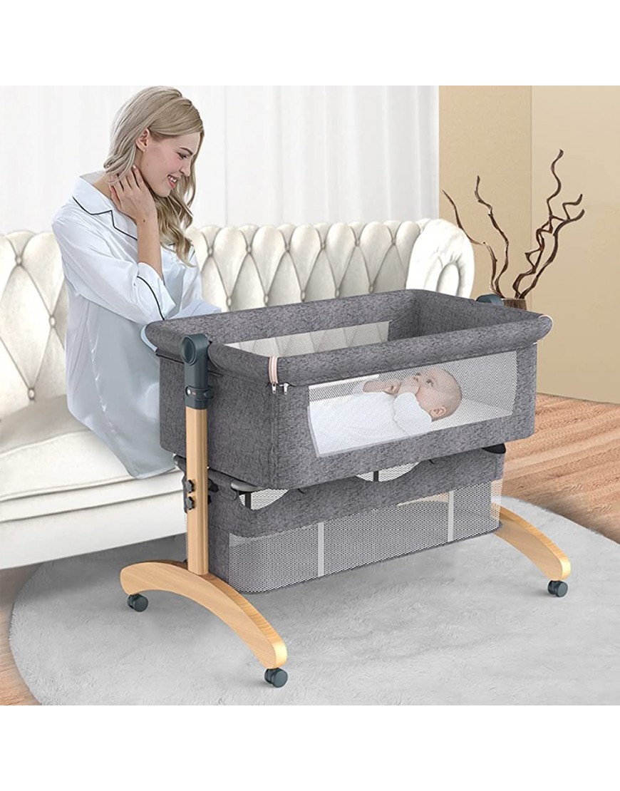 Baby Bedside Cot Baby Cot with Mattress Included Next to Me Crib,Newborn Bassinet,Foldable Side,Infant Bedside Sleeper Cot for 0-18 Months Baby Boy Baby Girl Color : Grey - B8VMGJ1SZ
