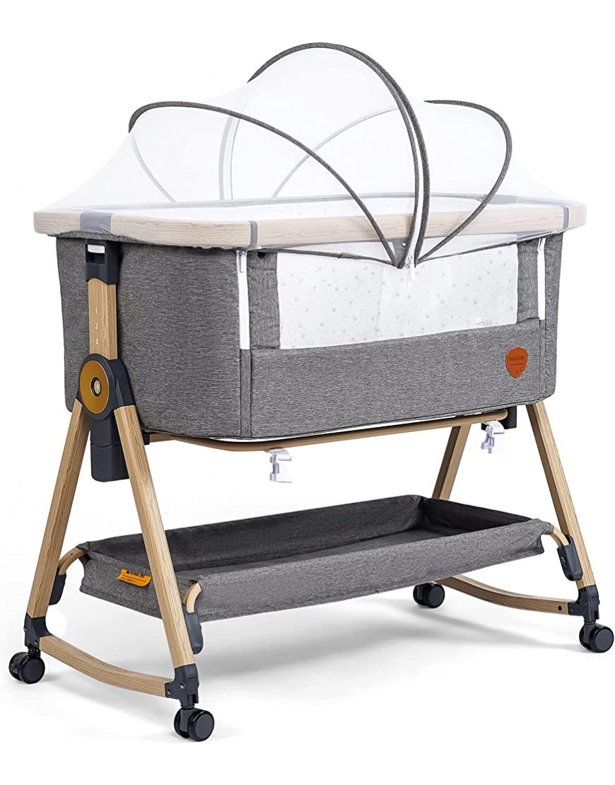 Baby Bedside Sleeper Portable Baby Crib Baby Bed with Breathable Net and Sheet Adjustable Bassinet for Infants Grey - B2ZGTMQO1