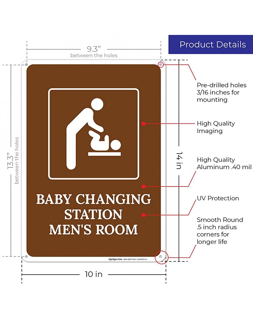 Baby Changing Station Men's Room Sign 10x14 Inches Rust Free .040 Aluminum Fade Resistant Made in USA by Sigo Signs - BLT4P9L3M