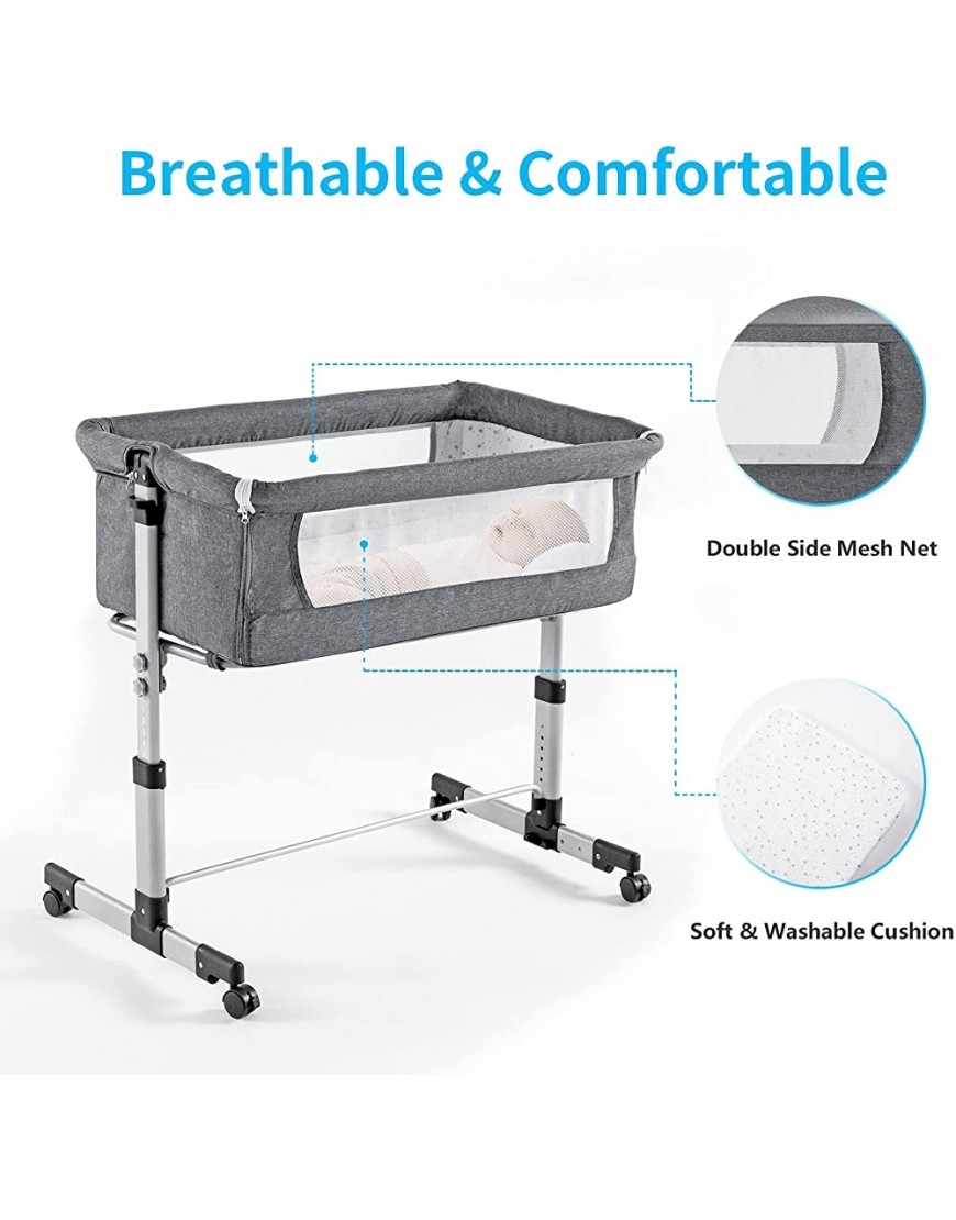 Bassinet for Baby Portable Bedside Bassinet Sleeper with Mattress & Breathable Net Adjustable Travel Bedside Crib for Newborn Infant Baby Boy Baby Girl - B0IKO1Q14