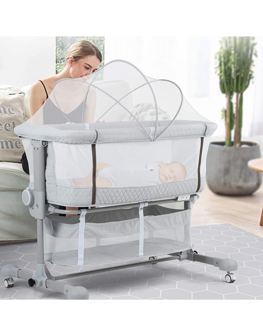 beiens 3-in-1 Baby Bassinet Baby Crib Bedside Sleeper with Detachable Mosquito Net 6 Height Adjustable Easy Folding Bassinet Portable Nursery Bed for Infant Newborn Baby Boys & Girls - BD0KO6RXU