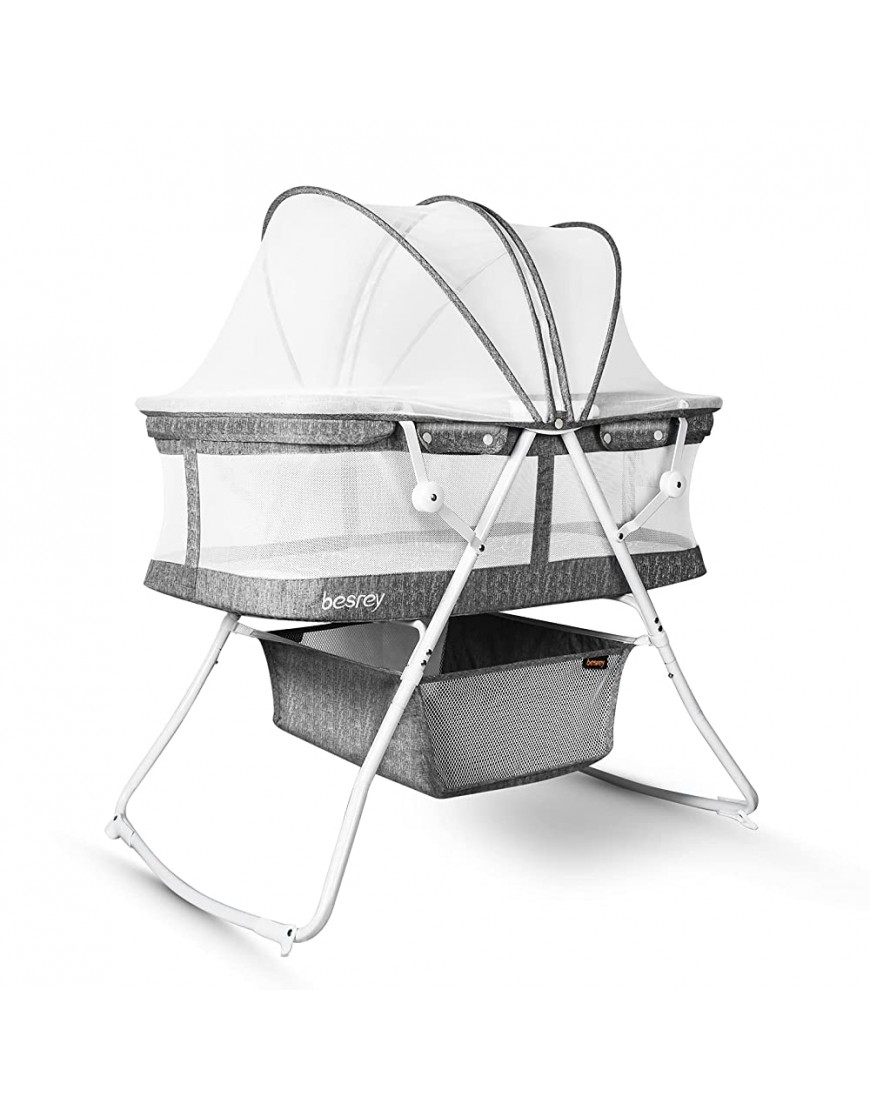 besrey Bassinet for Baby 3 in 1 Portable Baby Bassinets Rocking Cradle Bed Easy Folding Bedside Sleeper Crib Quick-Fold for Newborn Infant up to 33 lb Compact Storage Mattress and Net Included - B6BBEBC0Z