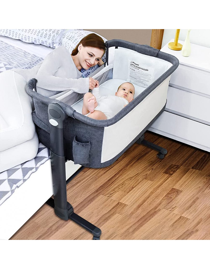 LuckyDove Baby Bassinet,Bedside Sleeper for Baby,Baby Bedside Crib for New Born,Easy Folding Portable Crib,6 Height Adjustable Co-Sleeper with Soft Mattress Travel Bag,Built-in Wheels Grey - B5257RTHX