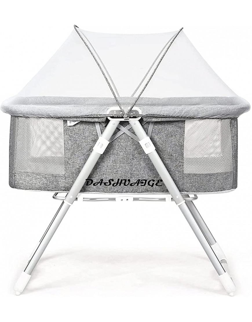 LXLA 2 in 1 Portable Infant Bassinet Fast Foldable Lightweight Baby Bassinet with Adjustable Cradle Height Detachable& Thicken Mattress Mosquito Nets S Winging Bed Mode& Fixed Bed Mode Grey - BW51YMF7K