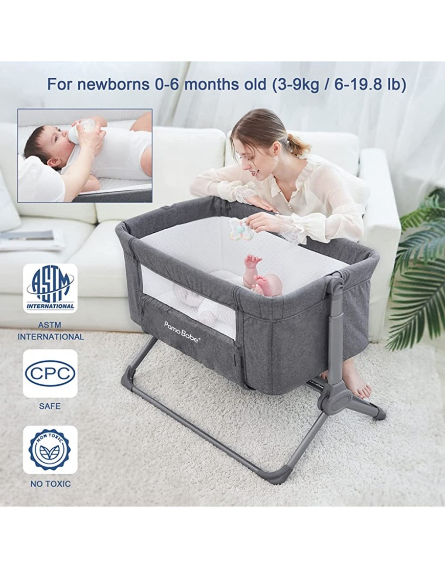 Pamo Babe Baby Bedside Bassinet Crib Quick Foldable & Portable Bedside Sleeper Without Assembly for Infant | Newborn Baby Boy & Girl - B4GIMPNWS