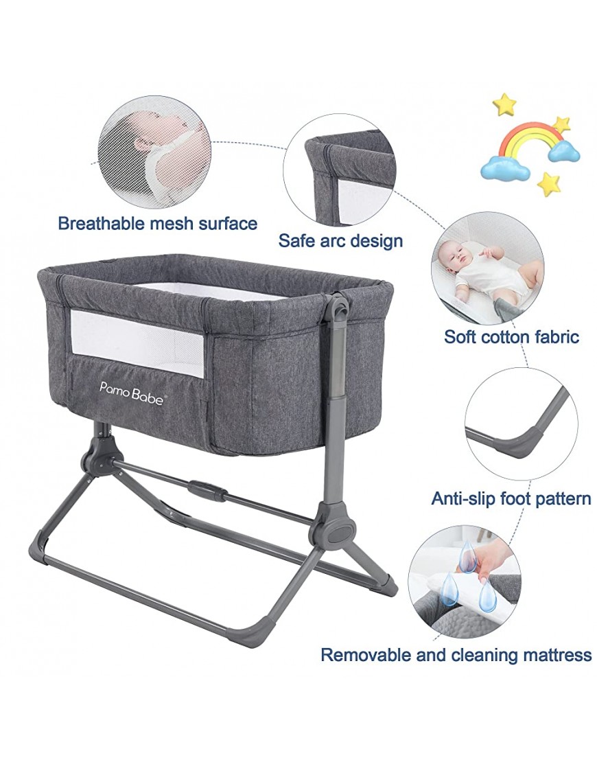 Pamo Babe Baby Bedside Bassinet Crib Quick Foldable & Portable Bedside Sleeper Without Assembly for Infant | Newborn Baby Boy & Girl - B4GIMPNWS