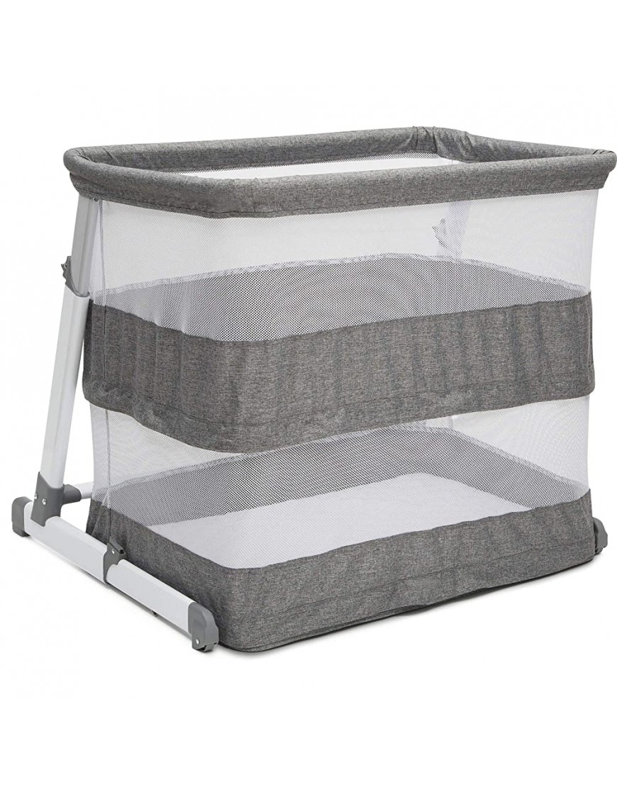 Simmons Kids Room2Grow 2-in-1 Newborn Bedside Bassinet & Infant Sleeper Height Adjustable Portable Crib with Wheels & Airflow Mesh Grey Tweed - B9VNQ30E0