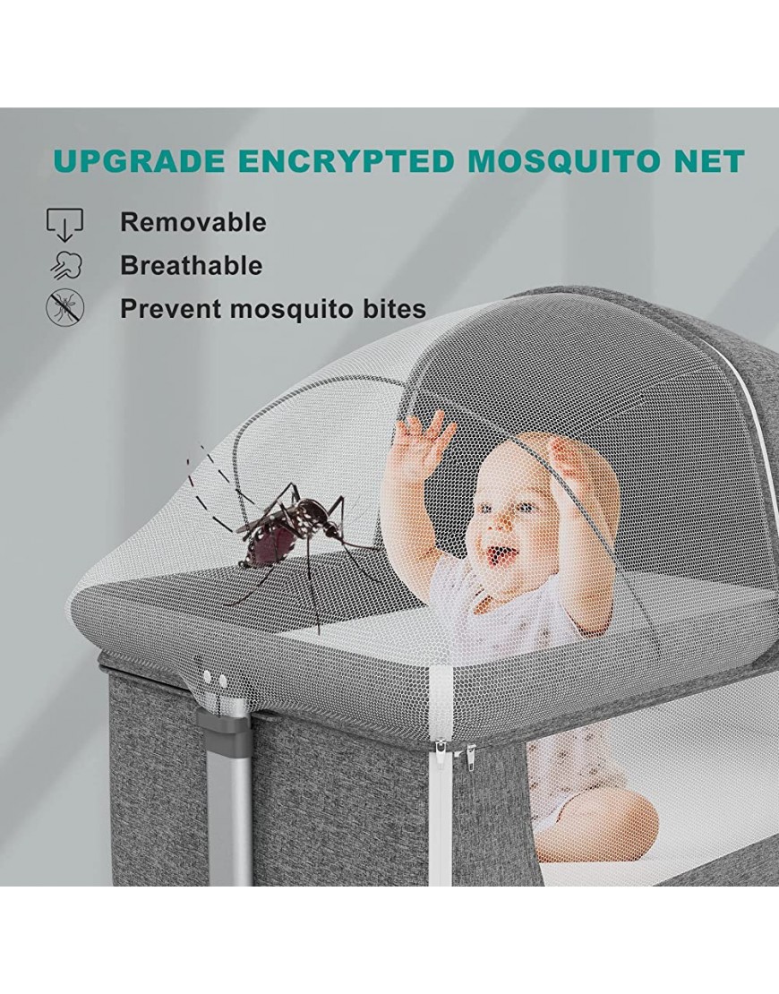 UMOMO Baby Bassinet Bedside Sleeper with Cradle Mode 6 Height Adjustable Baby Bed Foldable Baby Bed to Bed for Infant Baby Newborn,with Mosquito Nets Comfortable Mattresses Gray - BVR5RJX9R