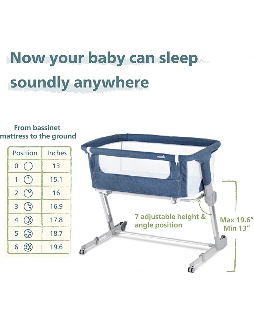 Unilove Hug Me Plus 3-in-1 Bedside Sleeper & Portable Bassinet with Mosquito Net Airflow Blue - BTDG2SBEH