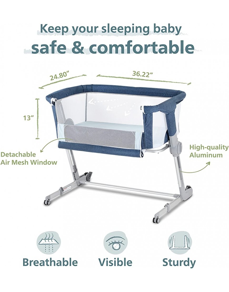 Unilove Hug Me Plus 3-in-1 Bedside Sleeper & Portable Bassinet with Mosquito Net Airflow Blue - BTDG2SBEH