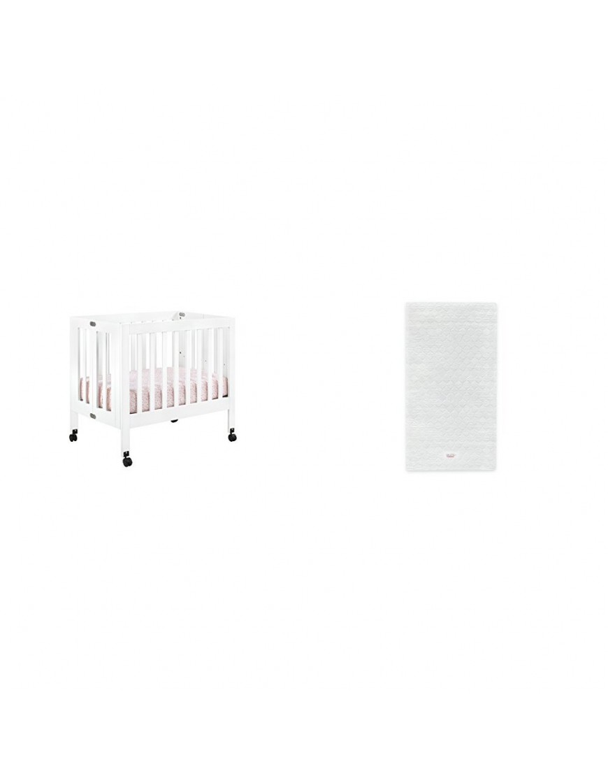 Babyletto Origami Mini Crib in White & Pure Core Non-Toxic Mini Crib Mattress with Hybrid Waterproof Cover Bundle - BWOHQWRVS