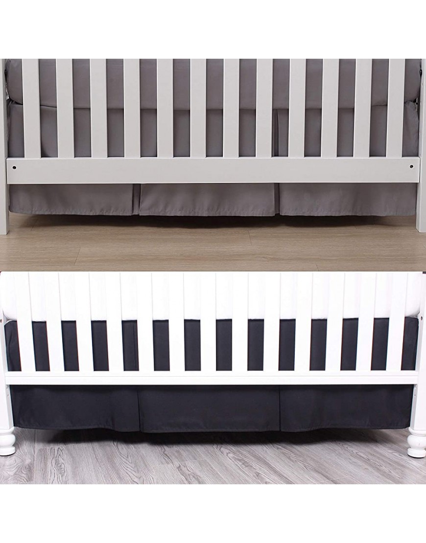 Belsden 2 Pack Crib Skirts with Durable Woven Platform 2 Colors for Baby Boys Split Corners Crib Dust Ruffle for Easy Placement 14 inches 36cm Length Drop Grey & Black - B24VHCD1E