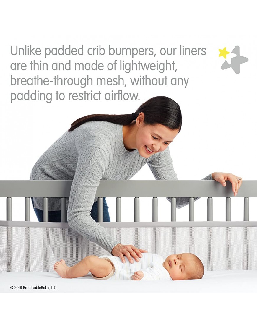 BreathableBaby Breathable Mesh Crib Liner – Classic Collection – Ecru – Fits Full-Size Four-Sided Slatted and Solid Back Cribs – Anti-Bumper - BMZE63ZQ3
