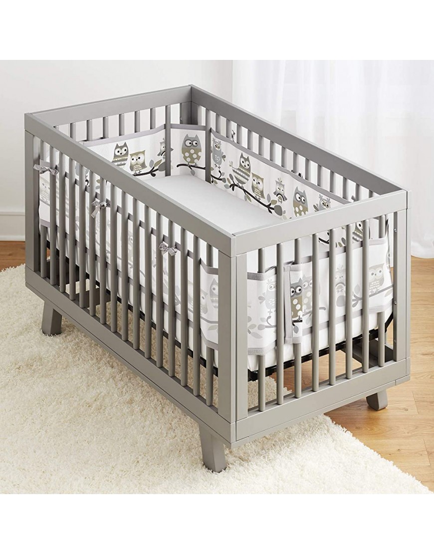 BreathableBaby Breathable Mesh Crib Liner – Classic Collection – Owl Fun Gray – Fits Full-Size Four-Sided Slatted and Solid Back Cribs – Anti-Bumper - B7TM936YF
