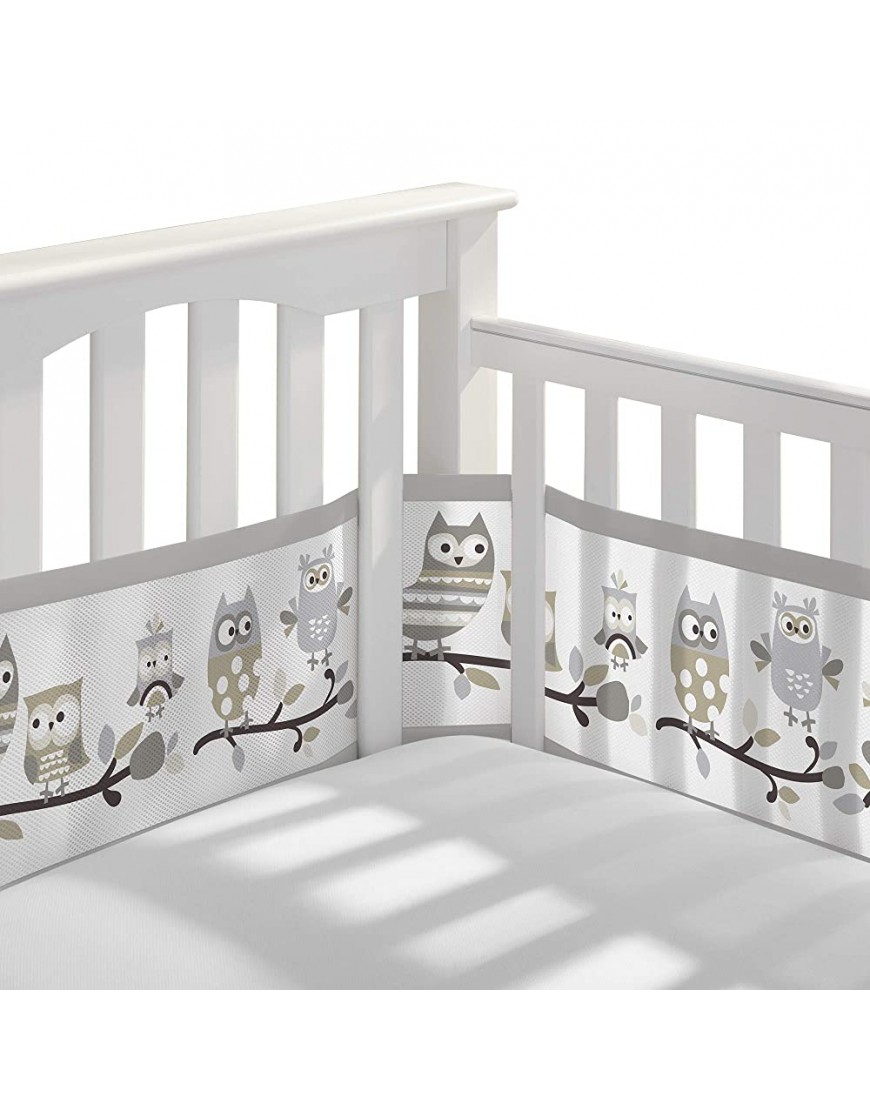 BreathableBaby Breathable Mesh Crib Liner – Classic Collection – Owl Fun Gray – Fits Full-Size Four-Sided Slatted and Solid Back Cribs – Anti-Bumper - B7TM936YF